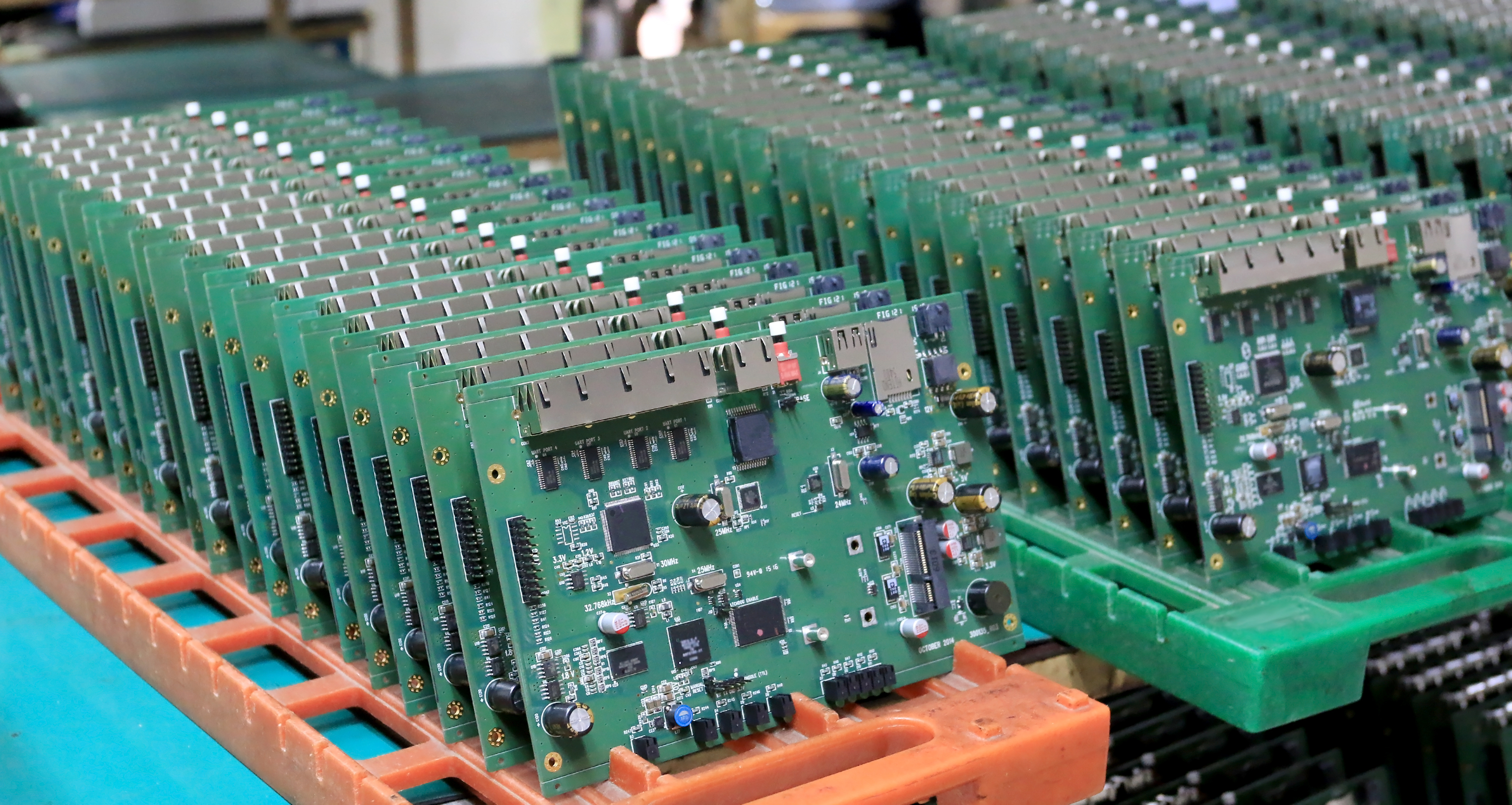 rows of circuit boards after cleaning