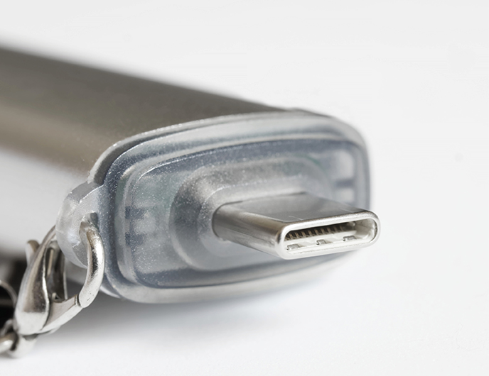 Close-up of silver charging cord