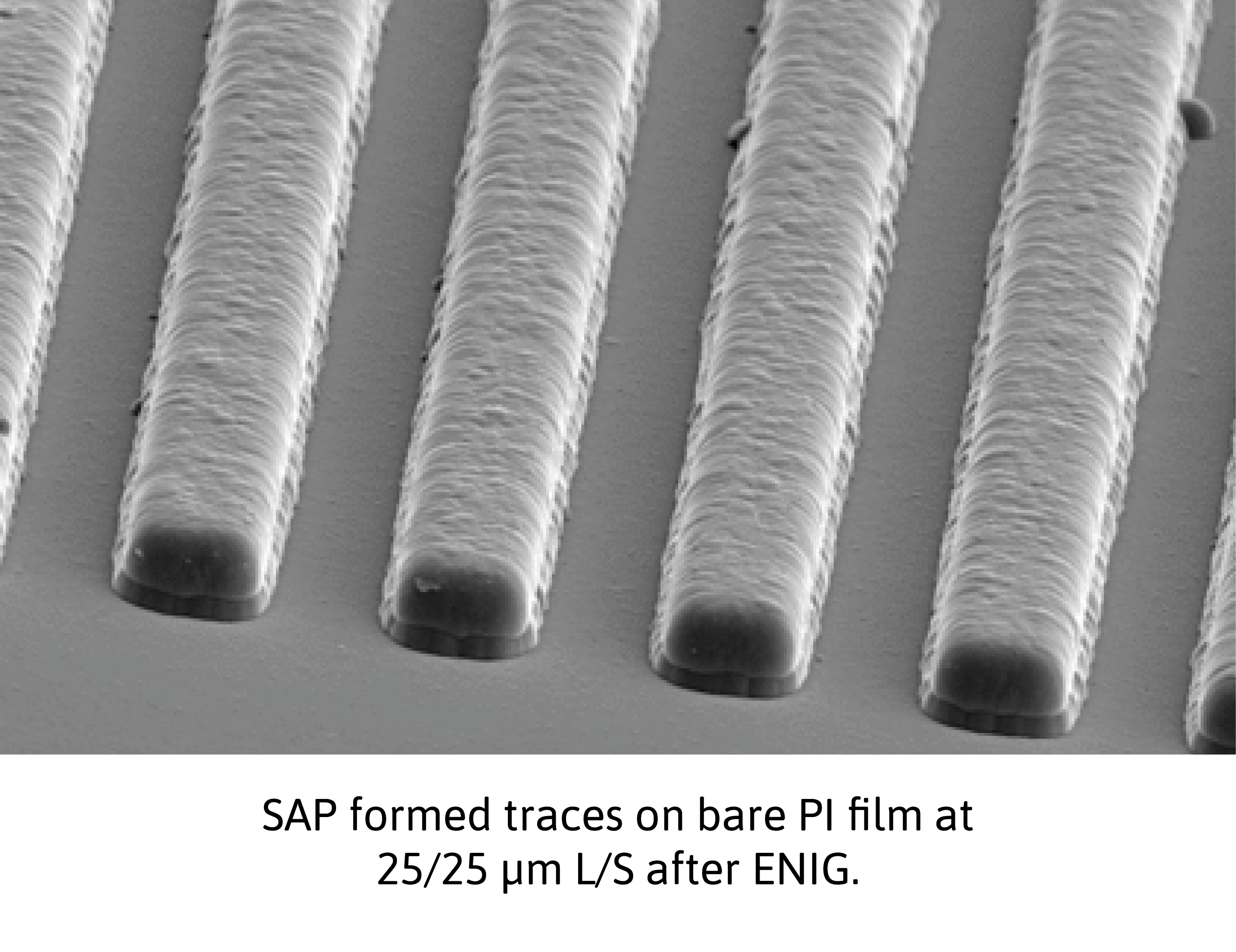 SAP formed traces on bare Pl film after ENIG